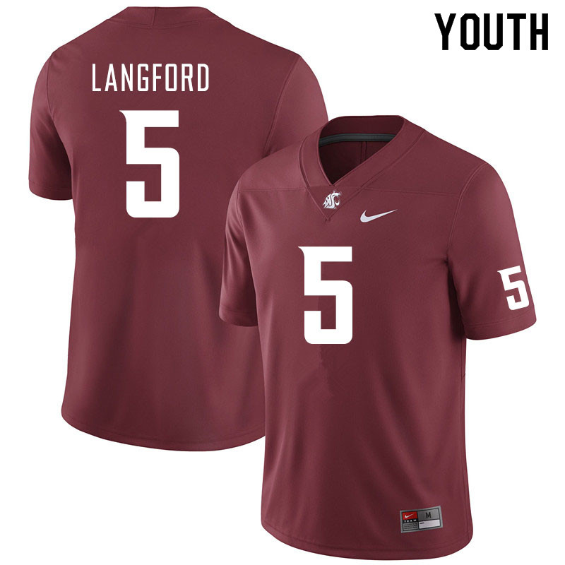 Youth #5 Derrick Langford Washington State Cougars College Football Jerseys Sale-Crimson - Click Image to Close